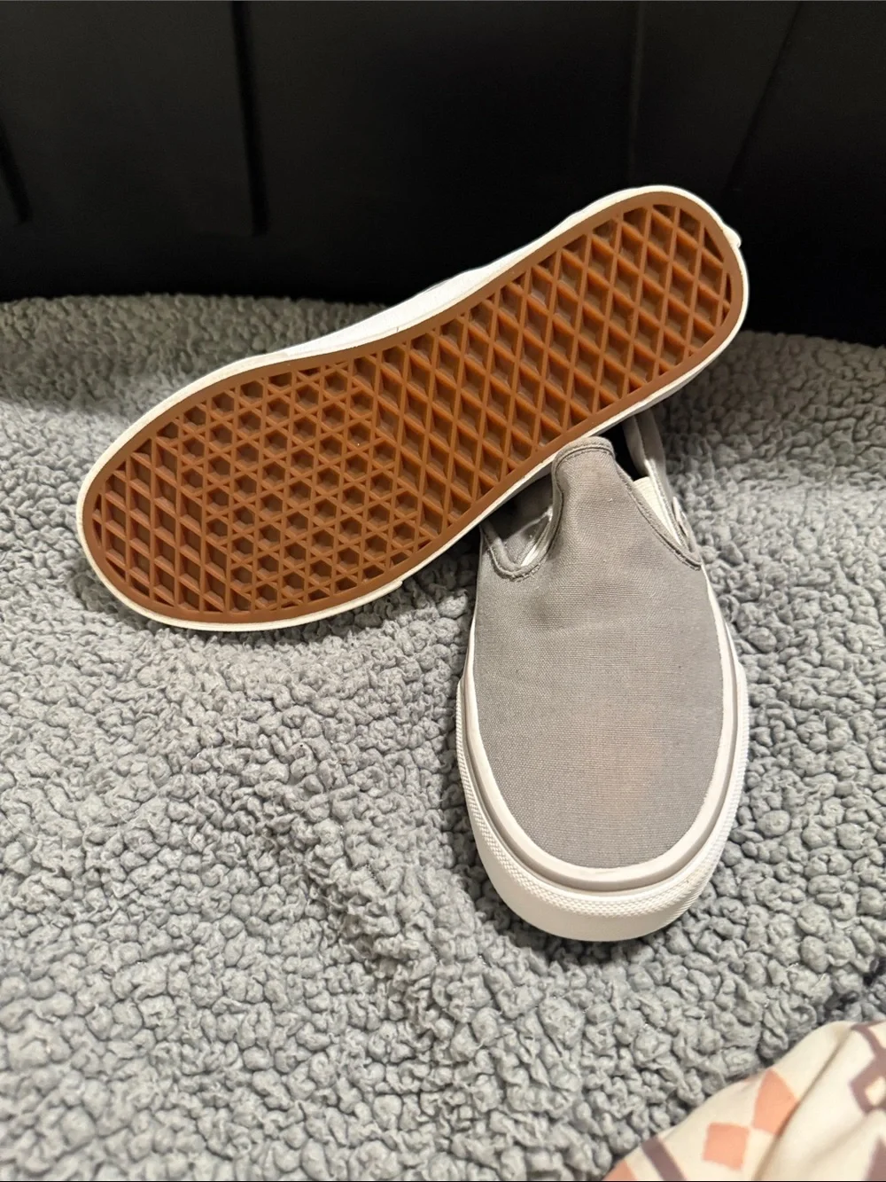 Vans Classic Slip-On Canvas Sneakers in Gray and White